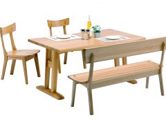 テーブル幅150Ｔ脚＋チェア２脚＋背付ベンチ